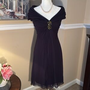 Navy voile formal lined dress with rhinestone detail